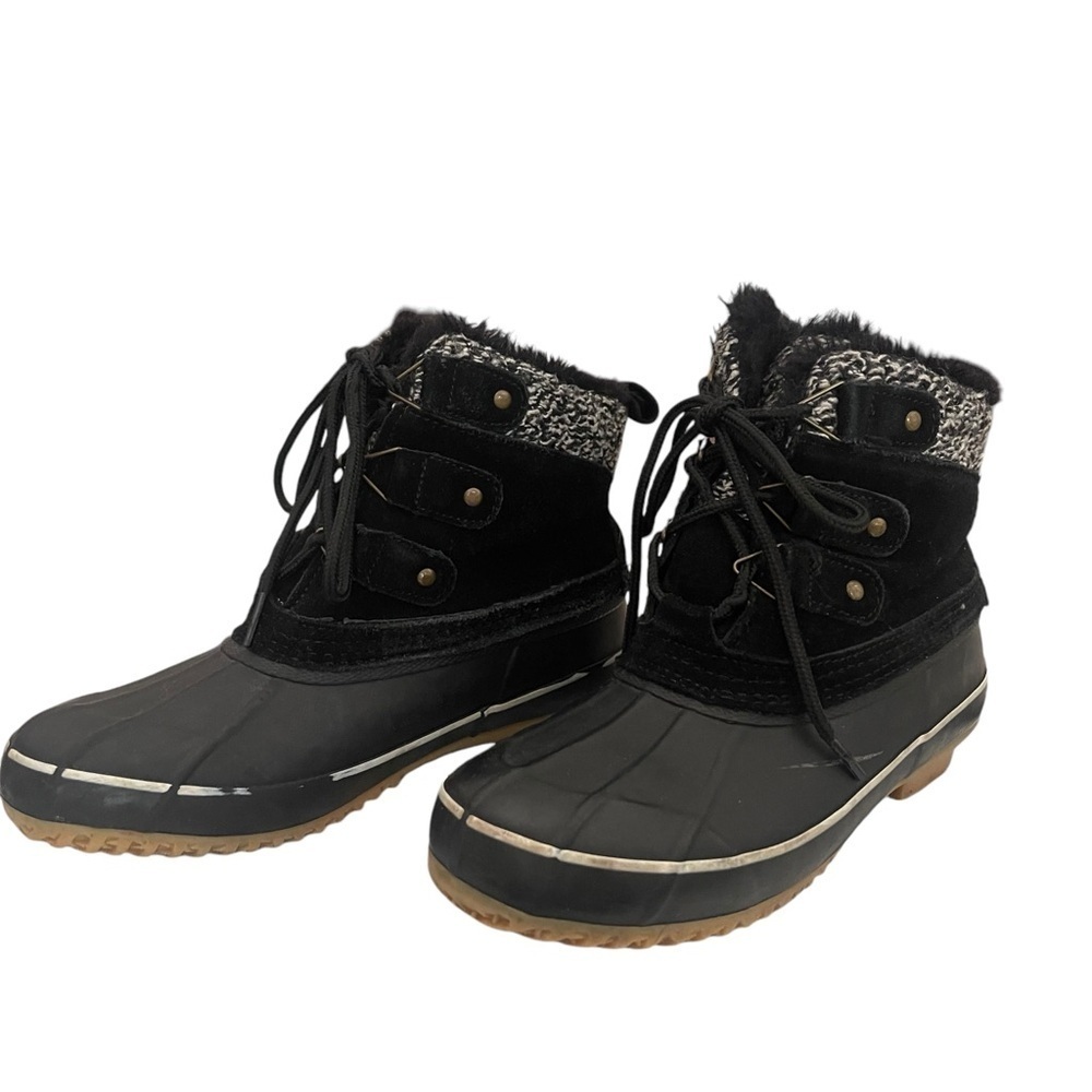 Khombu Waterproof Duck Boot With Knit Cuff and Faux Fur Lining Sz 6 Black/White - Picture 7 of 12